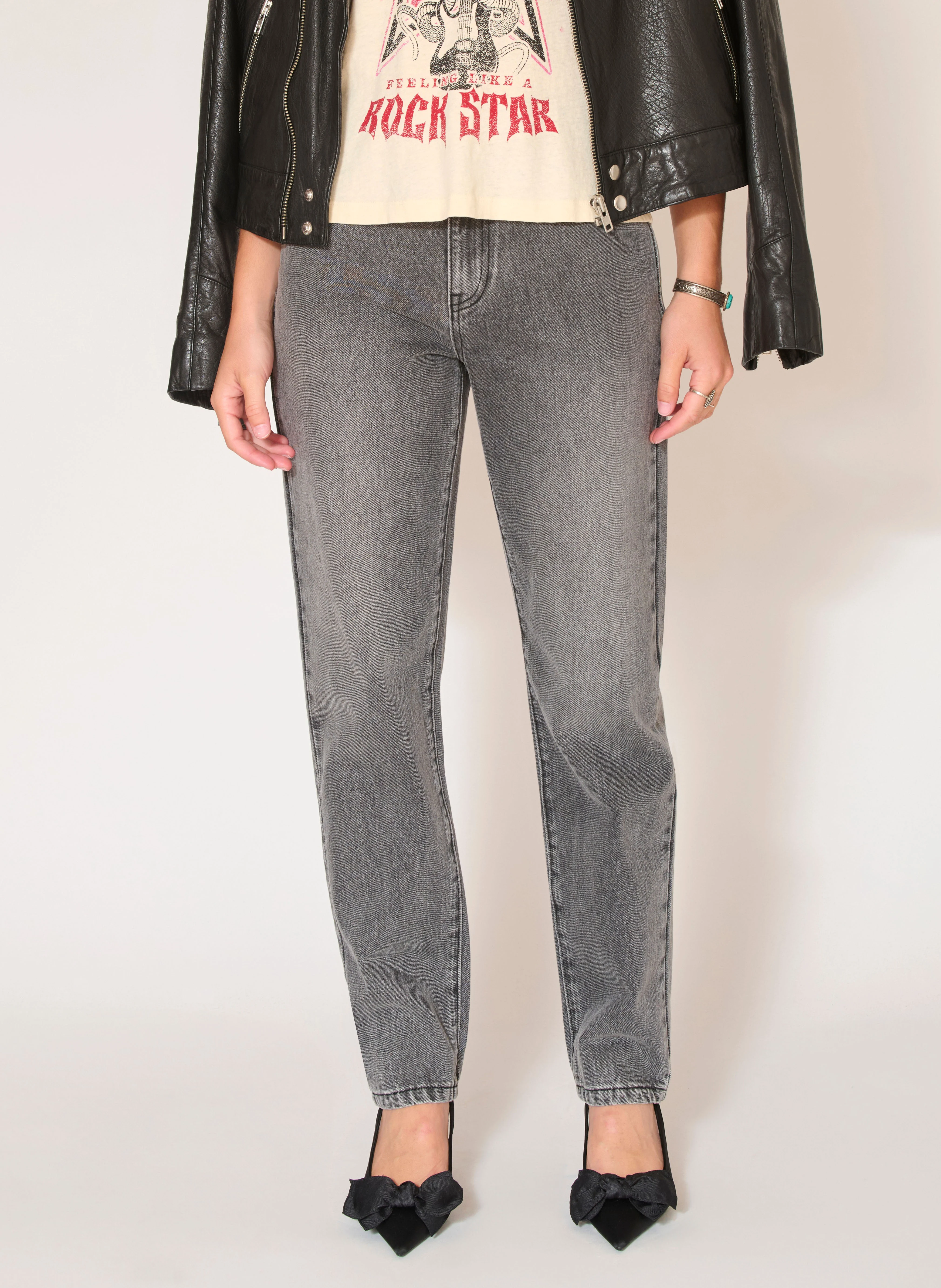 THE KELLY - Jean droit délavé en coton | Gris