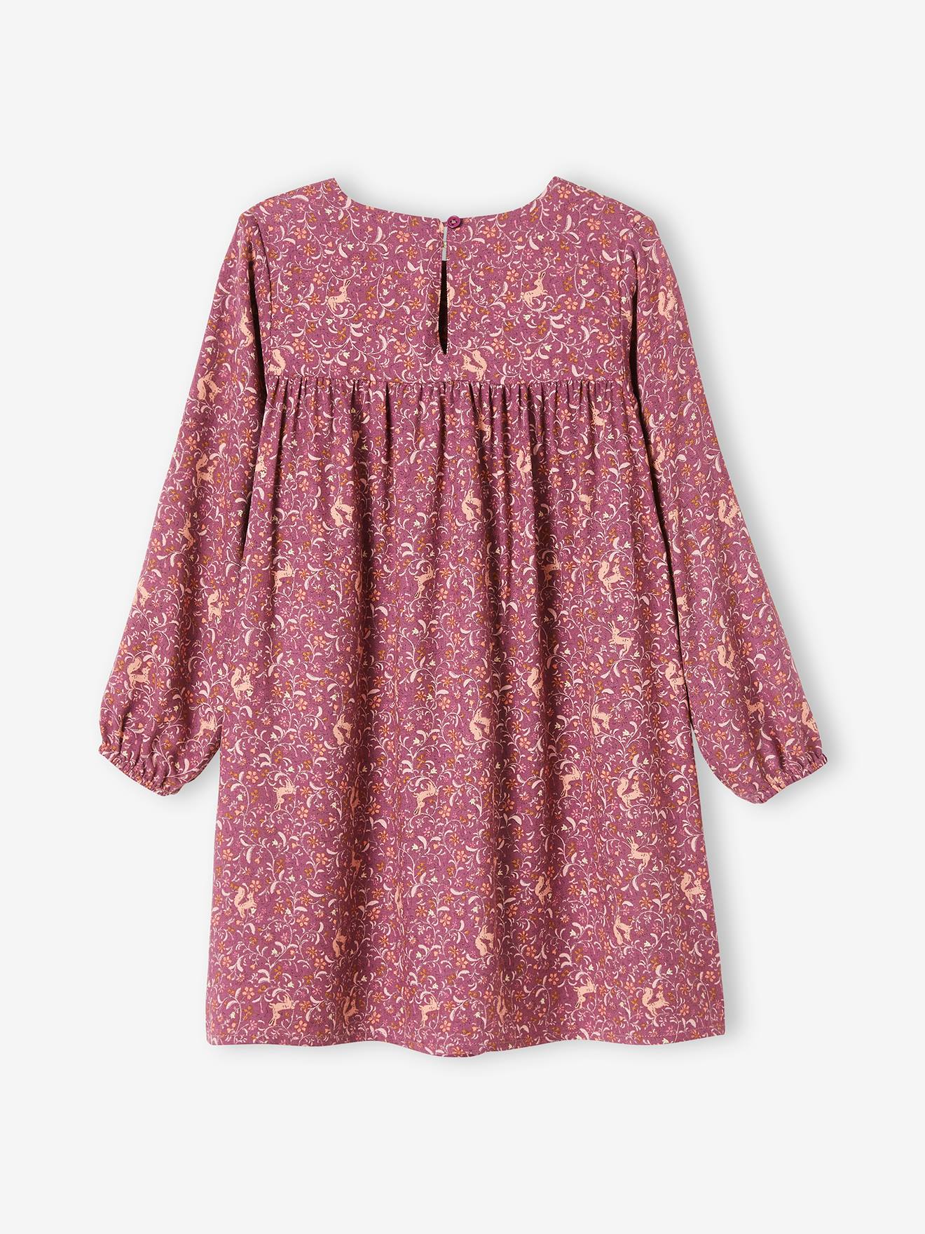 Vestido fluido estampado para meninas, estampa roxa escura