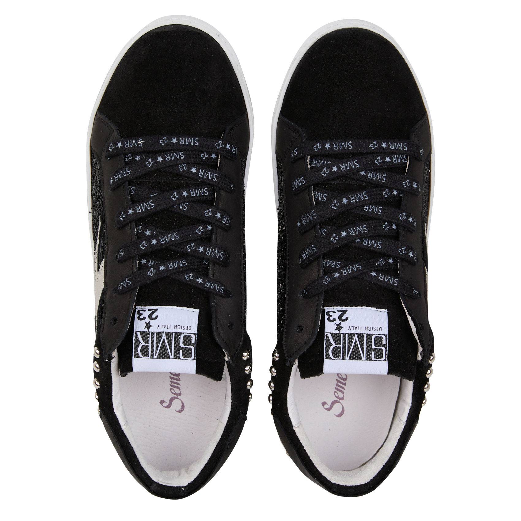 ROY - Baskets basses en cuir velours à paillettes | Noir