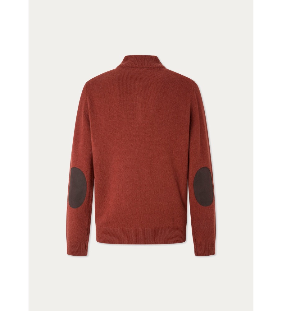 Jersey Hackett Lambswool Hzip vermelho tijolo