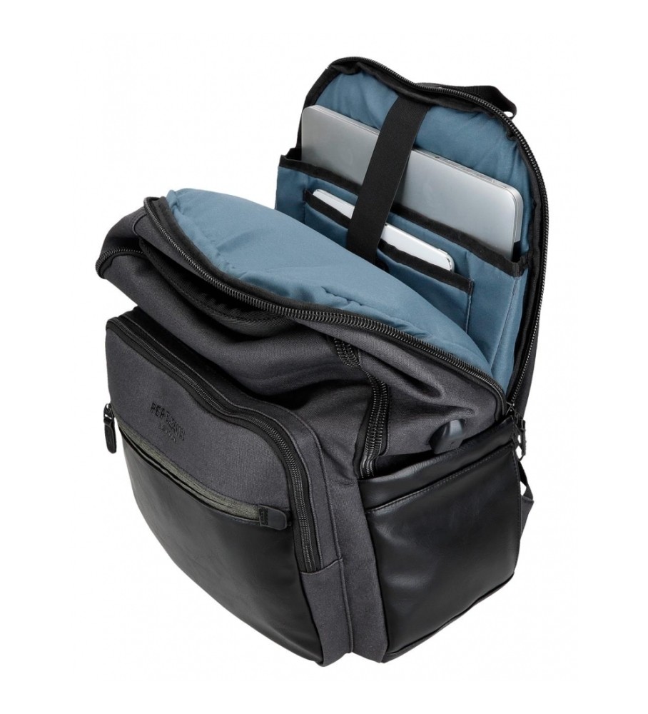 Mochila para laptop Pepe Jeans Grays com dois compartimentos, preta.
