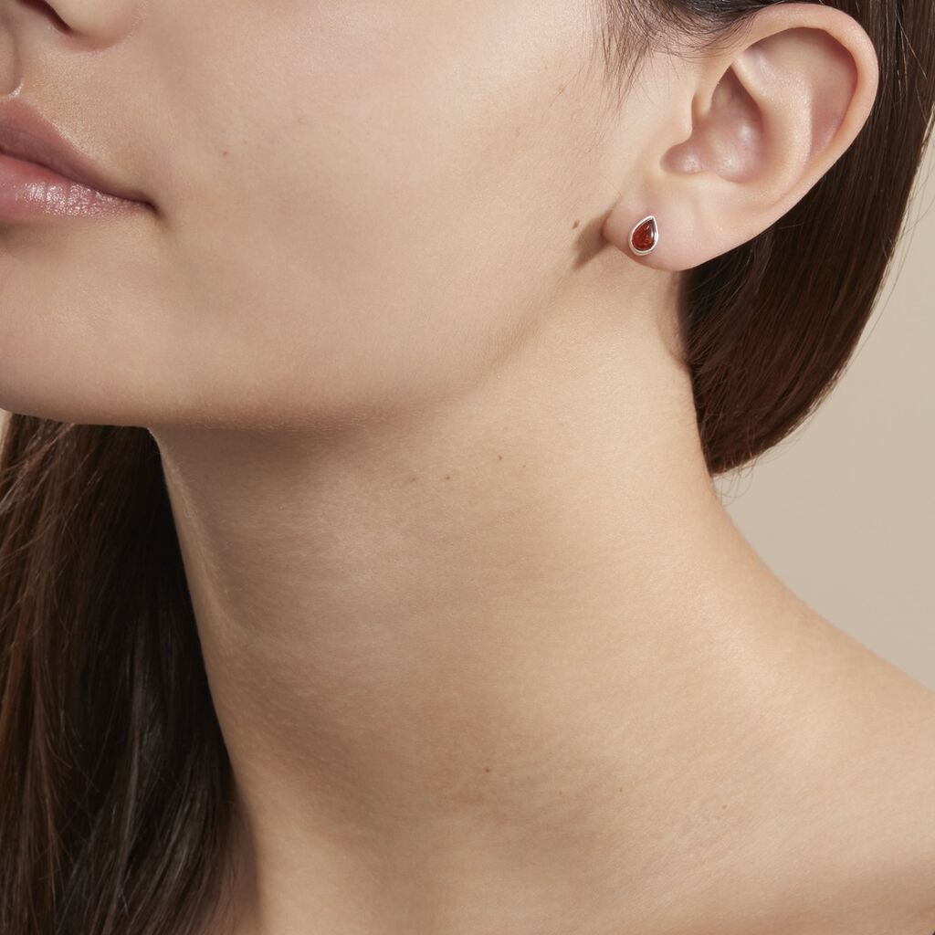 Boucles D'oreilles Puces Argent Blanc Junie Ambre