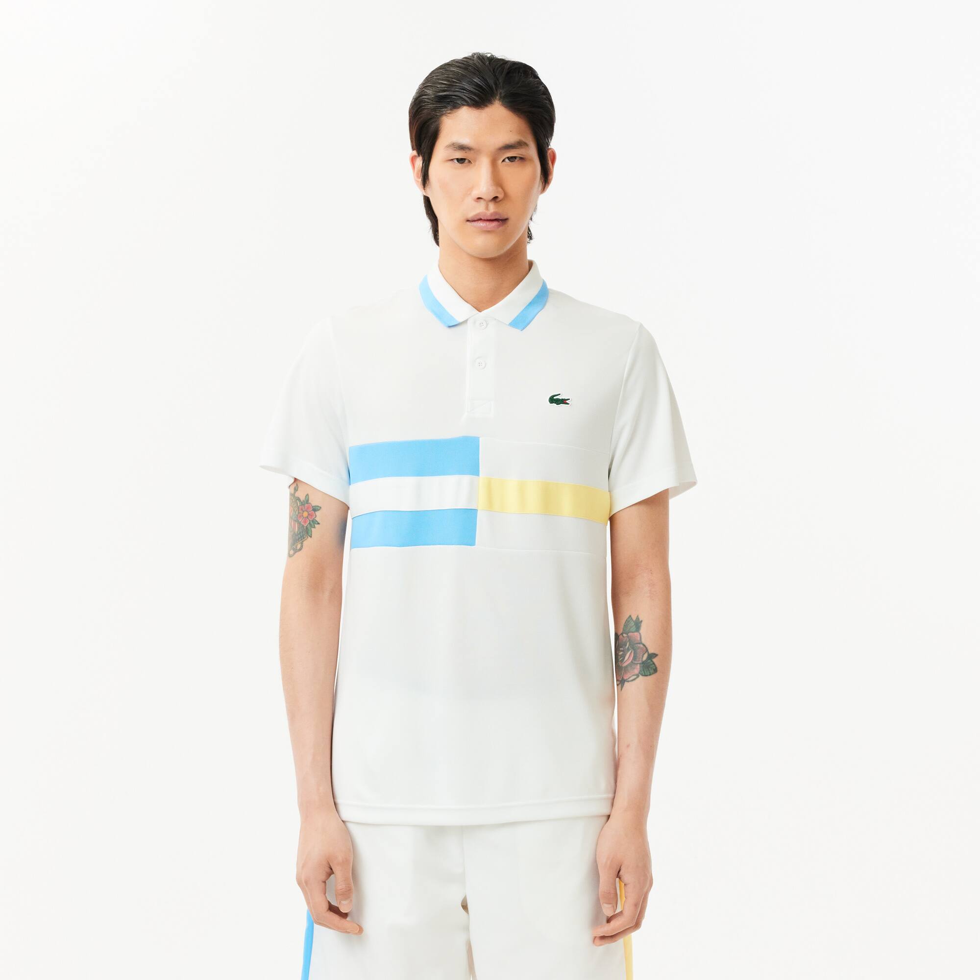 Ultra-Dry Tennis-Poloshirt mit Colour-Block-Streifen Kurze Ärmel - Weiss - Lacoste - Herren