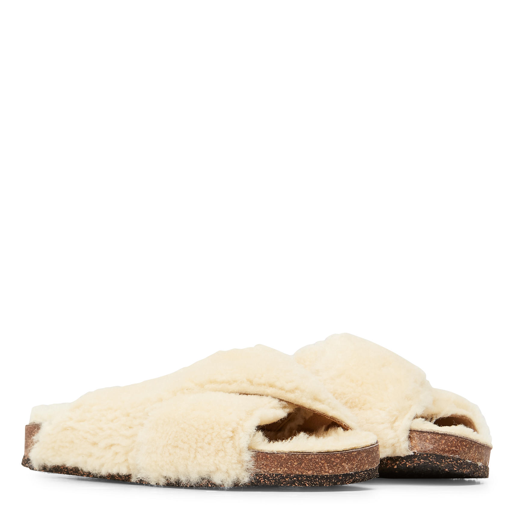 Sandales fourrée en cuir| Beige
