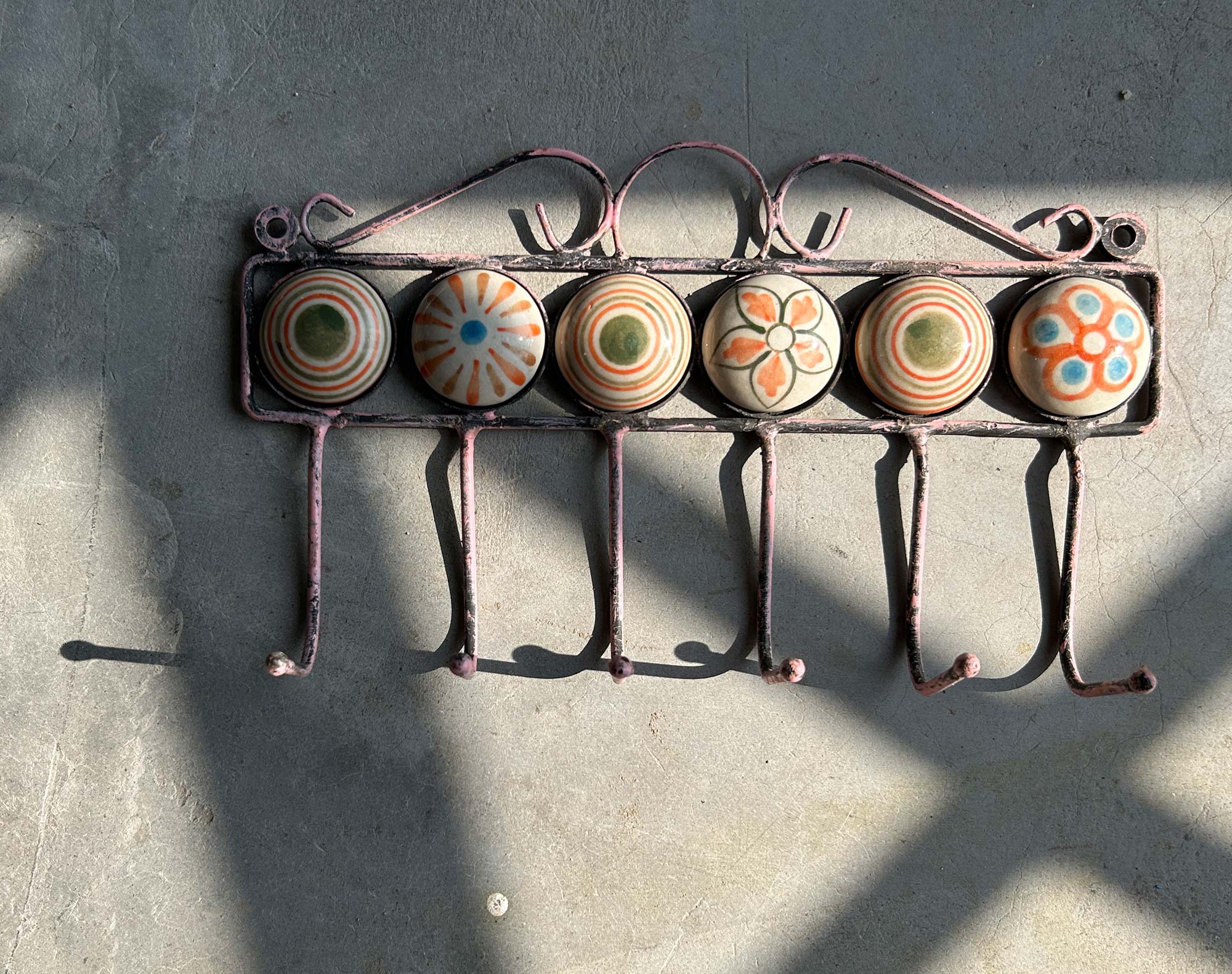 6er Wandhaken, rosa, multicolor, H 16 cm, B 27 cm, L 6 cm von fischer's lagerhaus