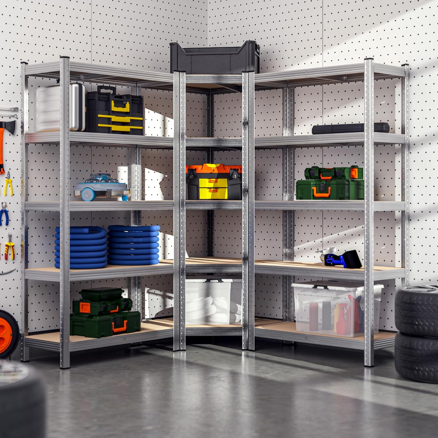 Monzana® 3er Set Schwerlastregal Eckregal 2625 kg 15 MDF-Platten Regal Lagerregal Kellerregal Steckregal Werkstattregal
