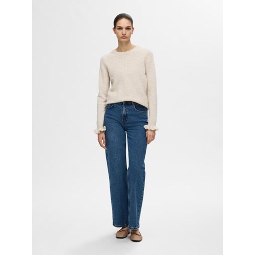 Selected Femme Lulu Frill Striktrøje, Birch, S