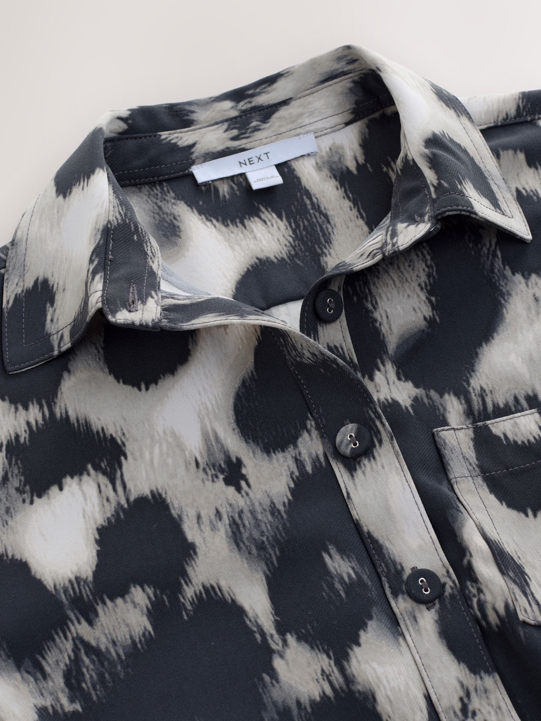 Grijs met luipaardprint - Mini Long Sleeve Tie Waist Shirt Dress