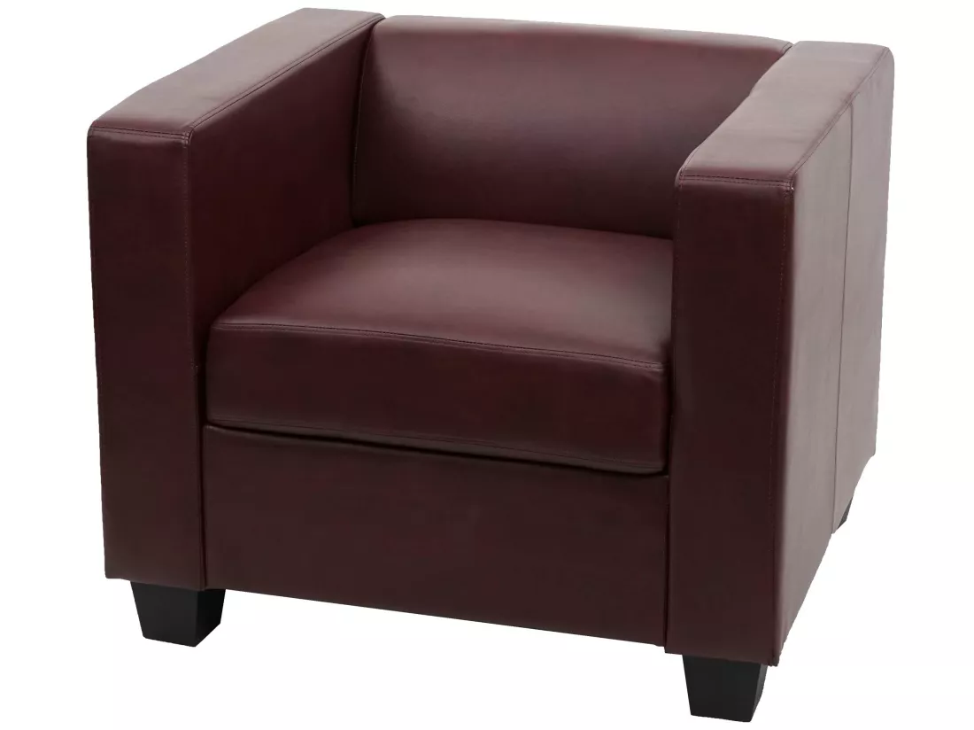 Fauteuil lounge Lille, similicuir, rouge-brun