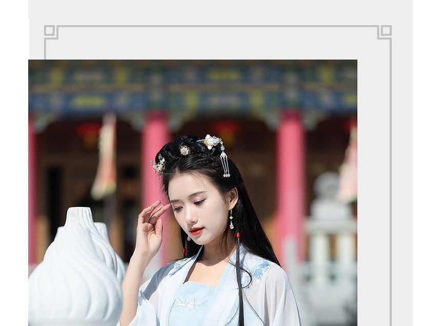 Girls Supply - Hanfu-kostuumset met geborduurde bloemen
