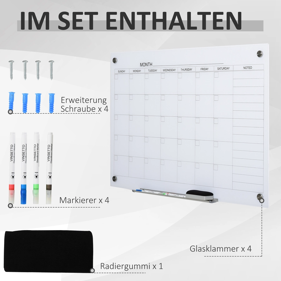 Vinsetto Kalendertafel mit Radiergummi und 4 Markern weiß