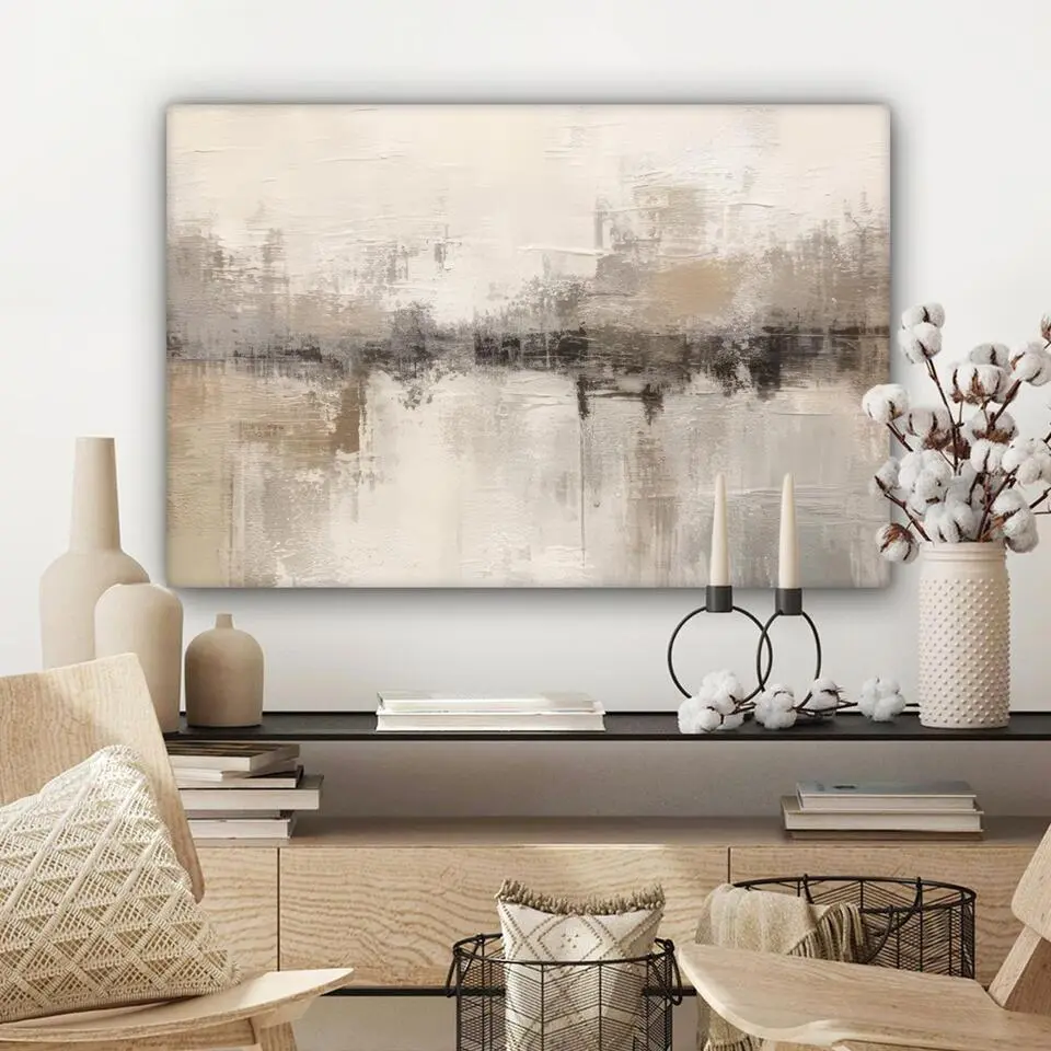 MuchoWow Canvas Schilderij 60x40cm Moderne kunst Abstract Beige
