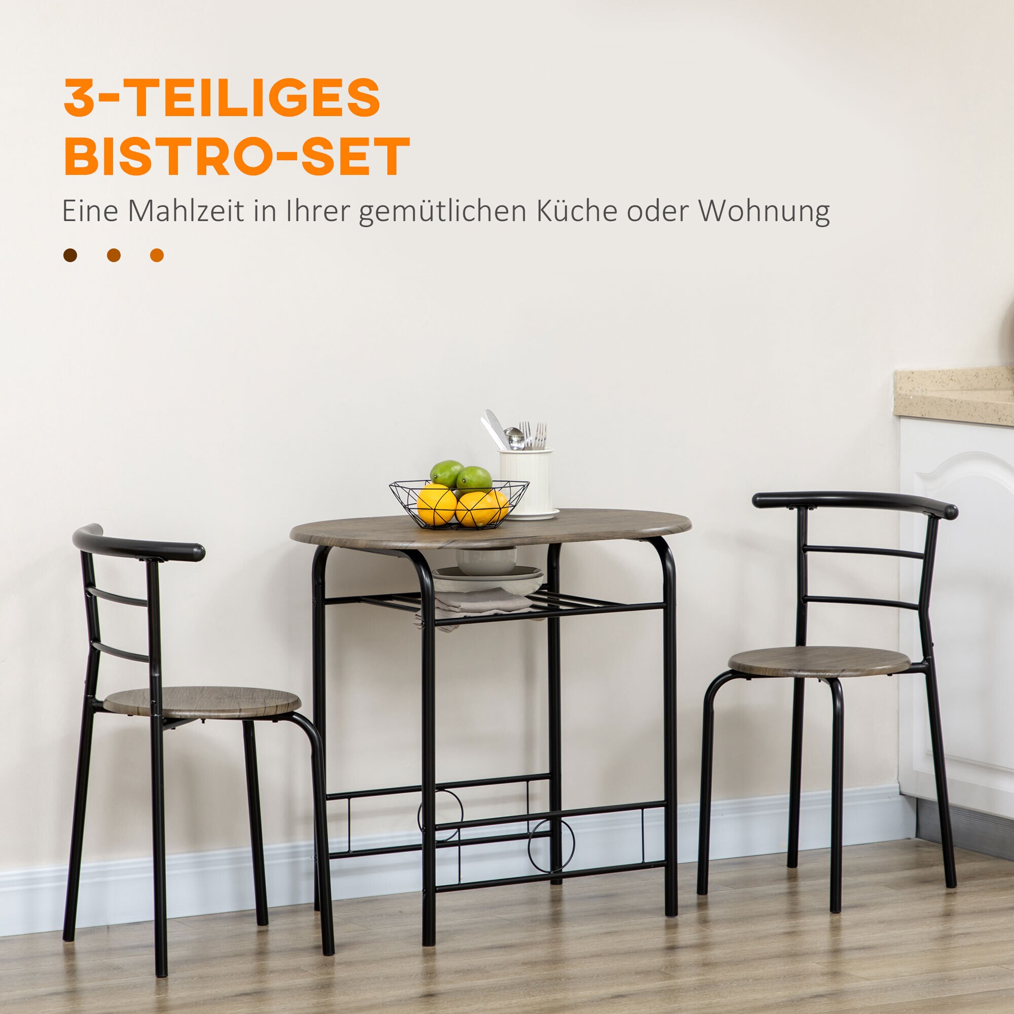 HOMCOM Essgruppe mit 2 Stühlen schwarz 80L x 53B x 74,5H cm