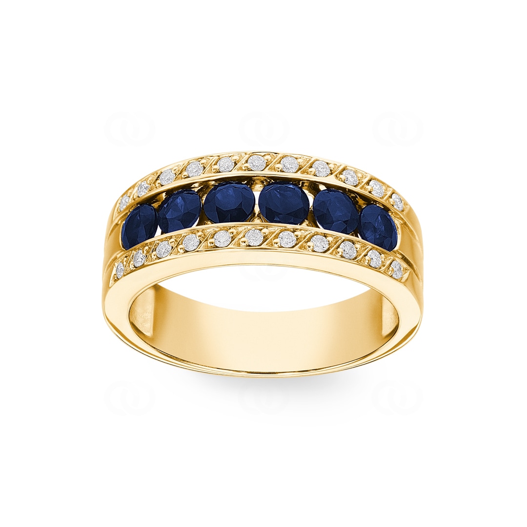 Saphirring 750/18 K Gelbgold mit Diamanten 0.14 ct H/si