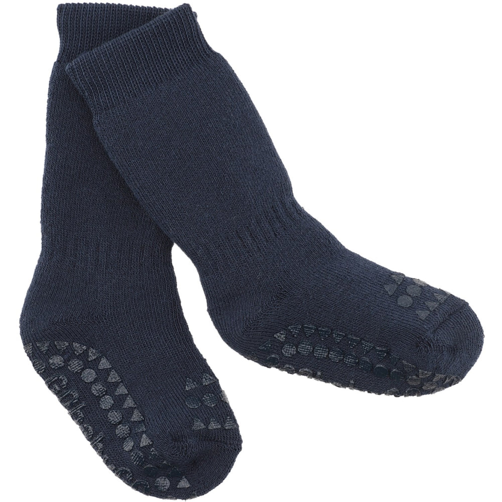 Køb Gobabygo Navy Blue Non-Slip Strømper Organic Terry Bomuld