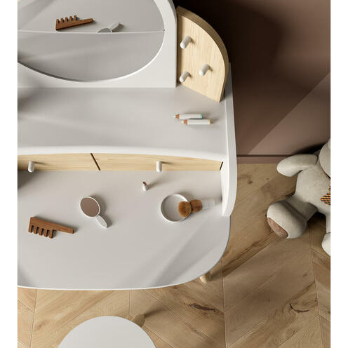 Coiffeuse et Tabouret LILI Blanc Beige - CBA Meubles