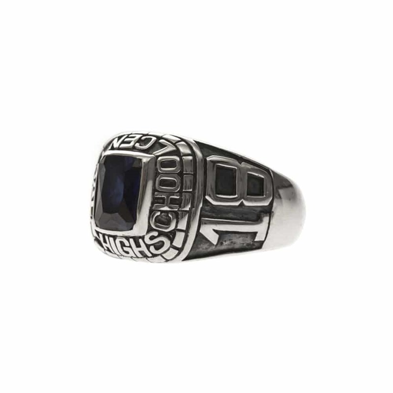 Chevalière Homme Universitaire Pierre Bleue Saphir Argent