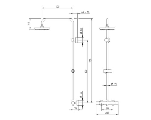 Douchekolom incl. thermostaat Schulte Modern plus extra vlakke douchekop chroom D969270 02