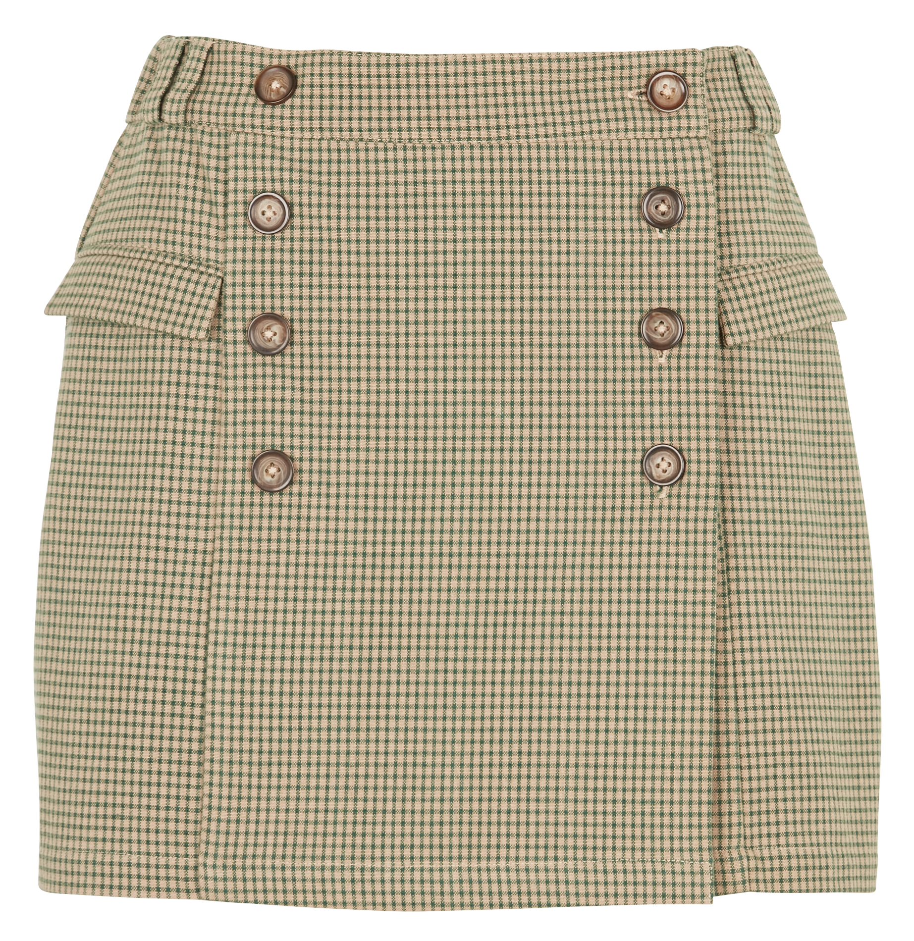 Jupe courte détail boutonné en coton| Vert
