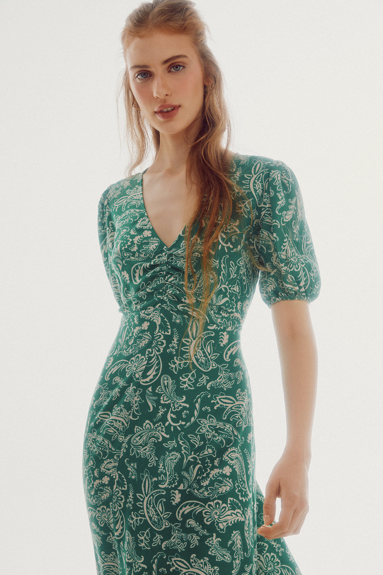 Vestido midi estampado - Multicolorido