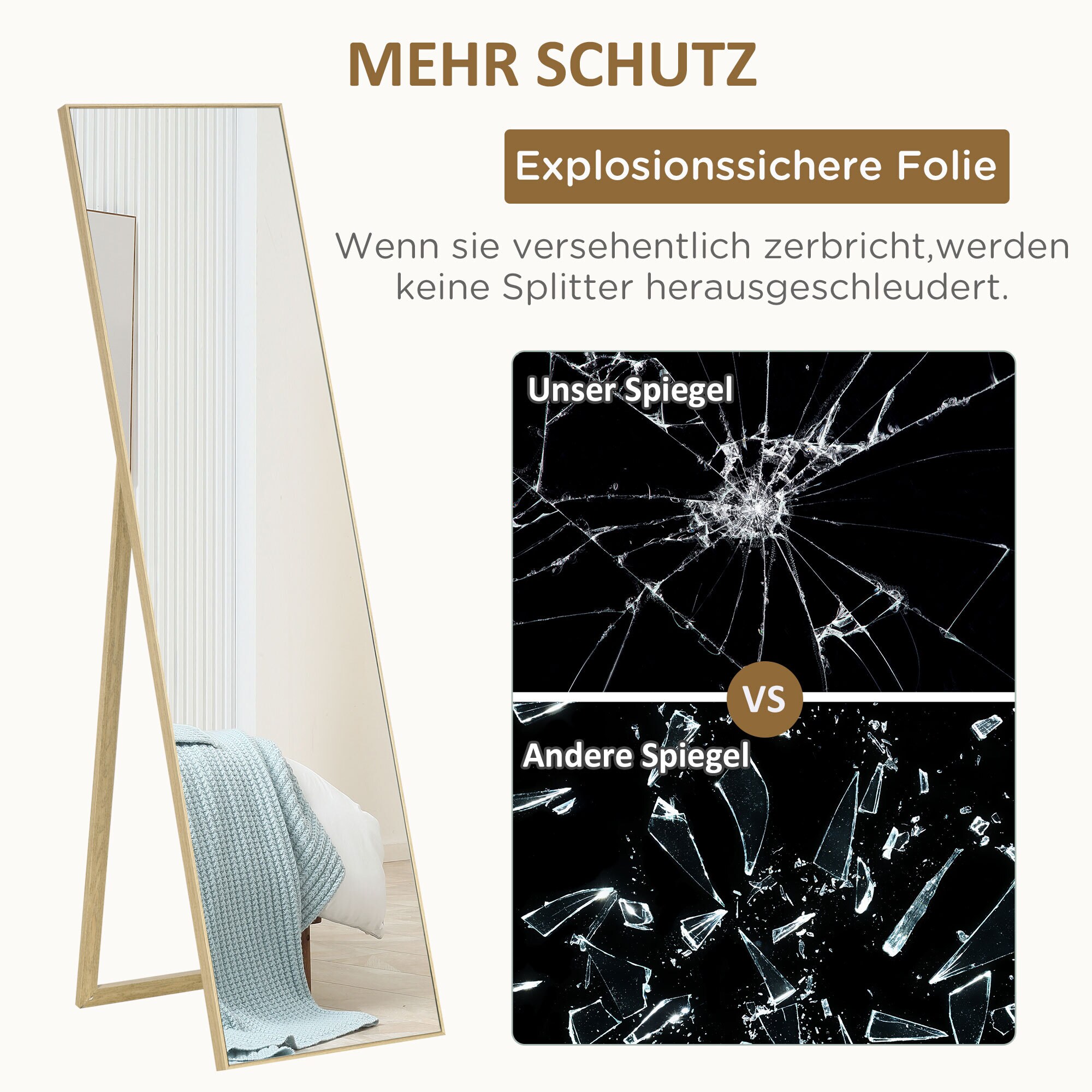 HOMCOM Ankleidespiegel mit Holzmaserung natur 40L x 35B x 147H cm