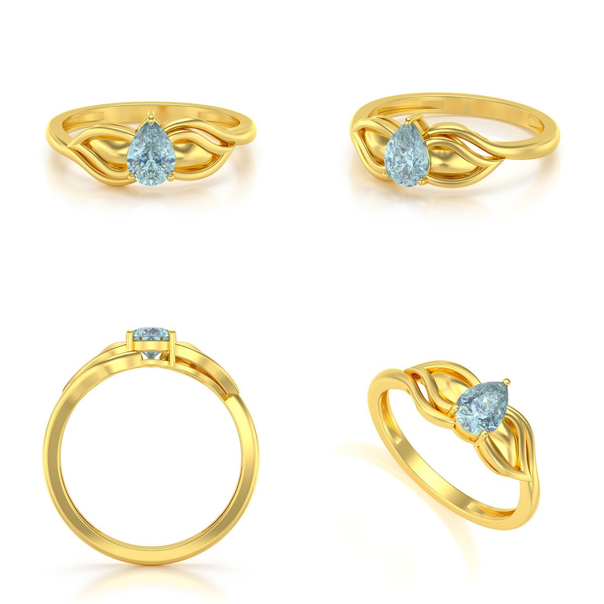 Bague ADEN Or 585 Jaune Aigue-Marine 1.92grs