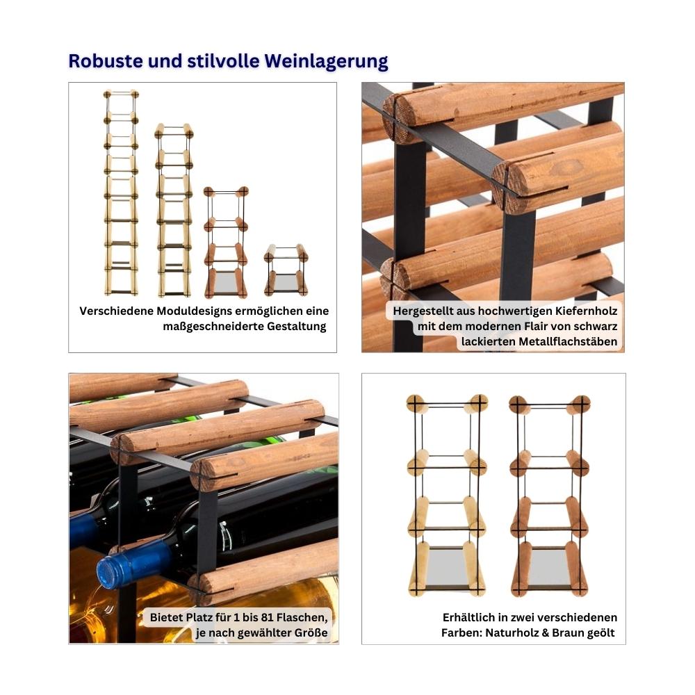 PROREGAL Modulair Wijnrek Vinotega Mod Metaal HxBxD 92,5 x 22,5 x 24,5 cm 2 x 9 Flessen Massief grenenhout Natuurlijk