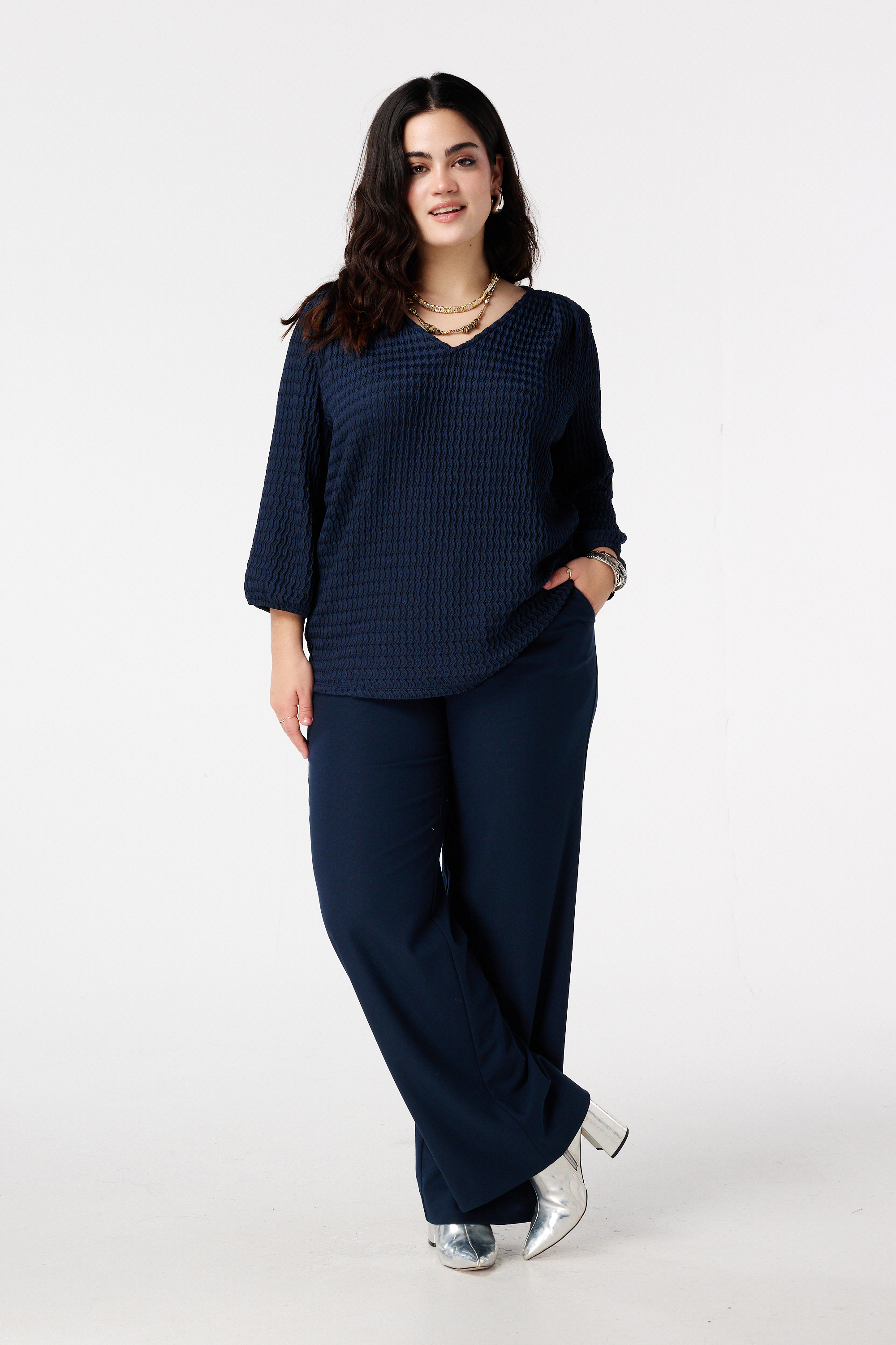 Top met structuur stof Navy blauw