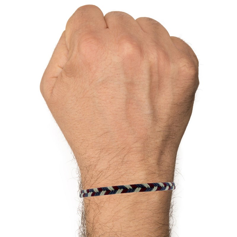 Bracelet Homme Tresse en Coton Bleu Blanc Rouge - taille 19 cm