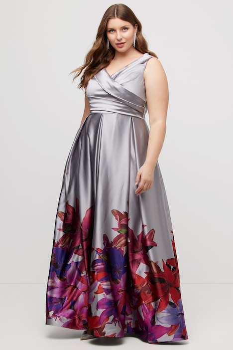 Abendkleid, Bordüre, A-Linie, V-Ausschnitt, ärmellos