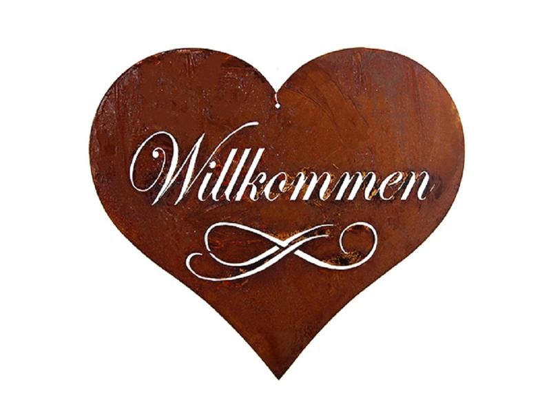 Ambiance Hängedekoration Herz Willkommen, 30 cm Gartendeko zum Aufhängen
