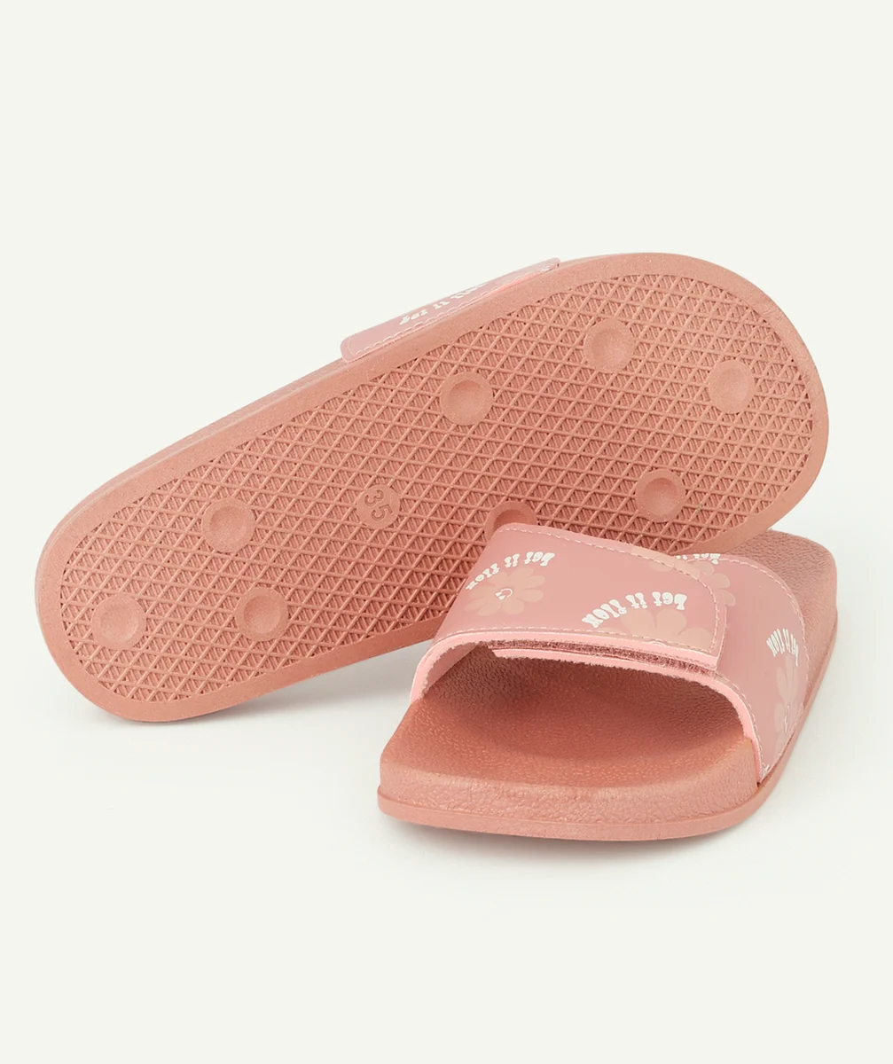 CLAQUETTES FILLE ROSES À BANDES AVEC FLEURS
