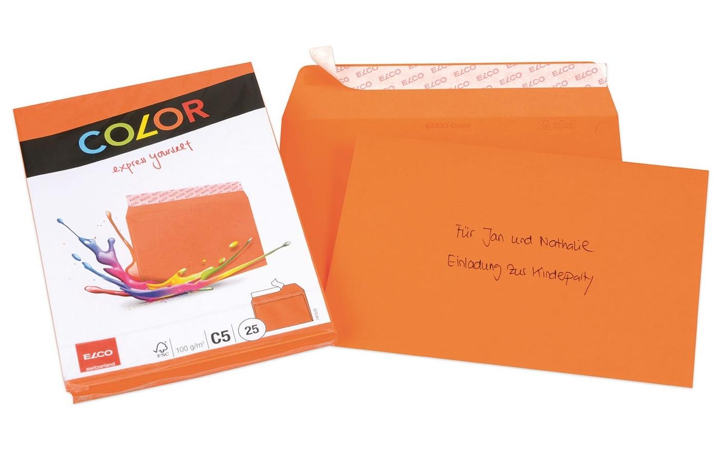 Couvert Color C5, Keine Fenster, 25 Stück, OrangeFarbige Briefumschläge von Elco