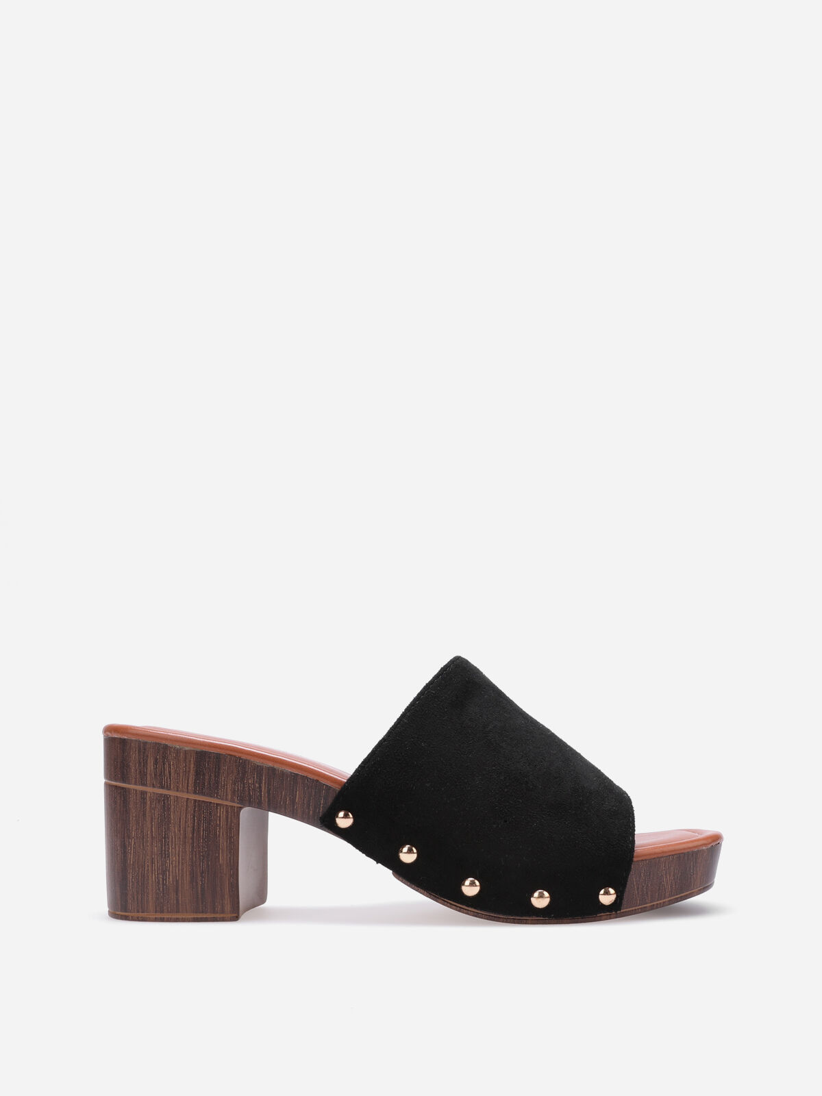 Mules sabots cloutées en suédine- Noir