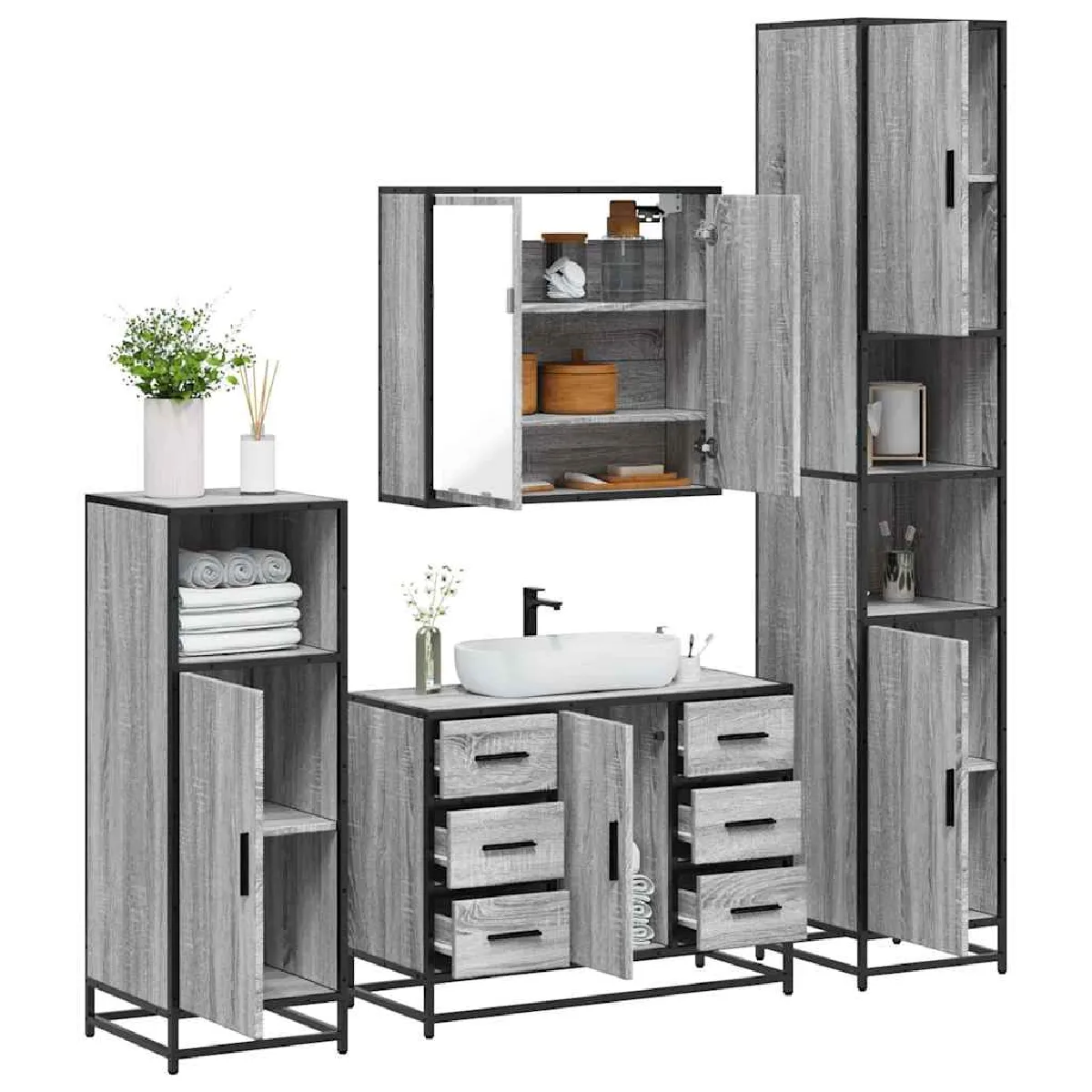 VidaXL Ensemble Salle de Bain - Sonoma Gris