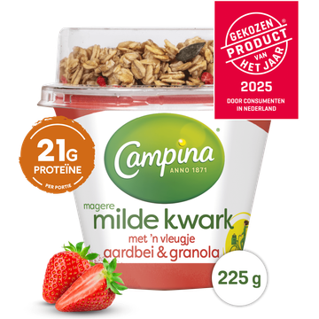 Campina Magere Milde Kwark 'n met Vleugje Aardbei & Granola 225 g