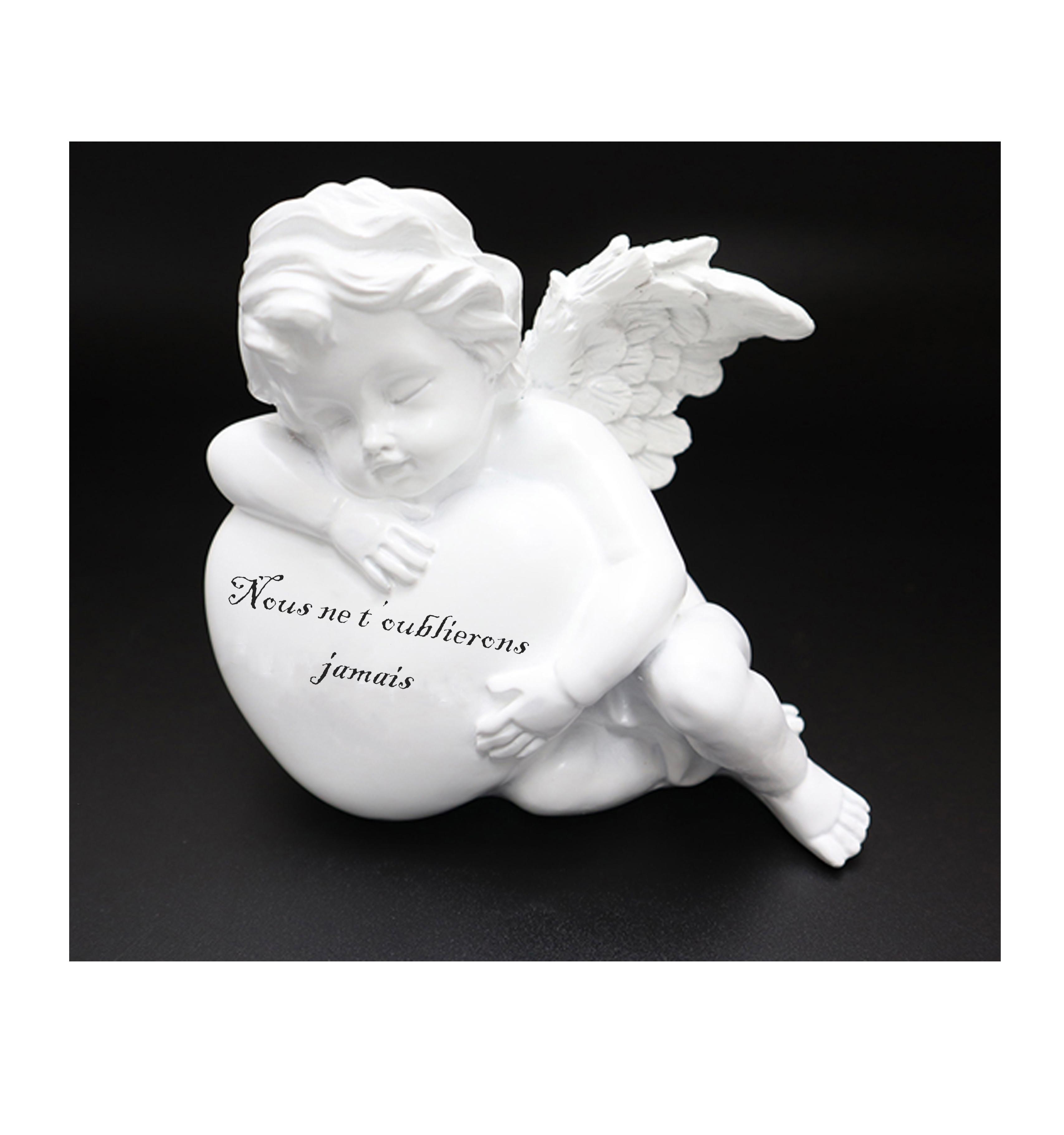 STATUETTE ANGE POLYRESINE COEUR GRAVE 13X7.5X11.5CM