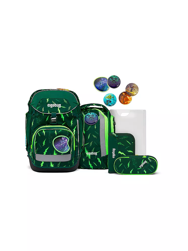 ERGOBAG Schultaschen Set 6tlg PACK Lumi - Bärtastisch dunkelgrün