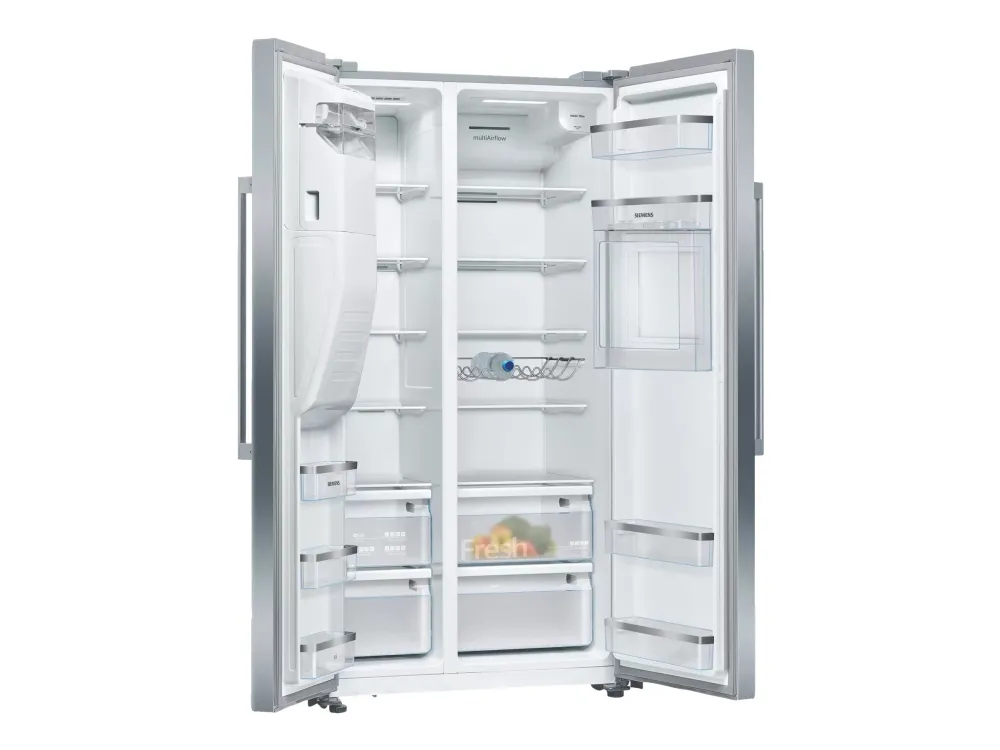 Siemens iQ500 KA93GAIEP - Køleskab/fryser - side ved side med vanddispenser, isdispenser - bredde: 90.8 cm - dybde: 76.2 cm - højde: 178.7 cm - 560 liter - Klasse E - rustfrit stål