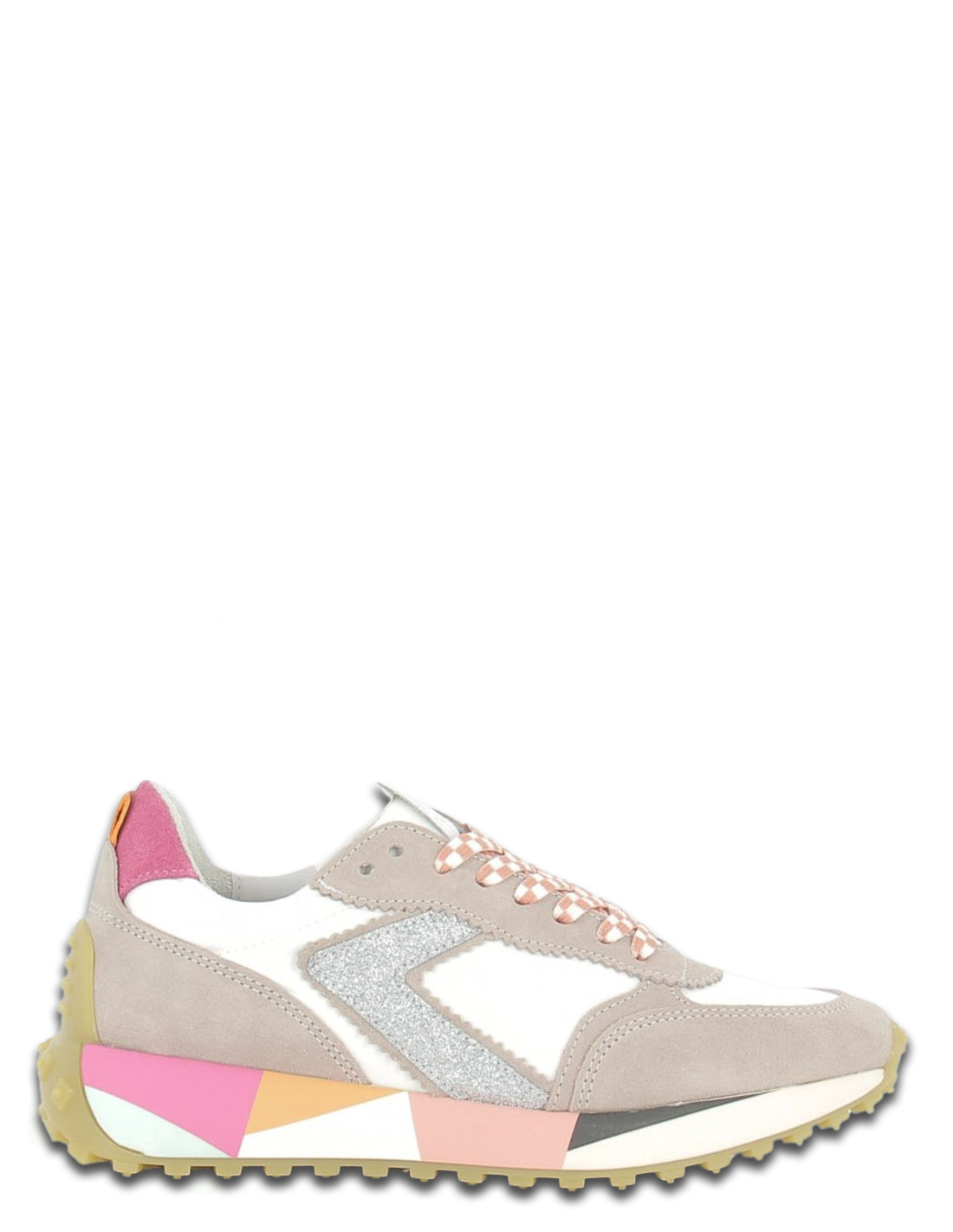 semerdjian Baskets de ville femme atom 9052 cuir rose poudré/blanc/paillette argent