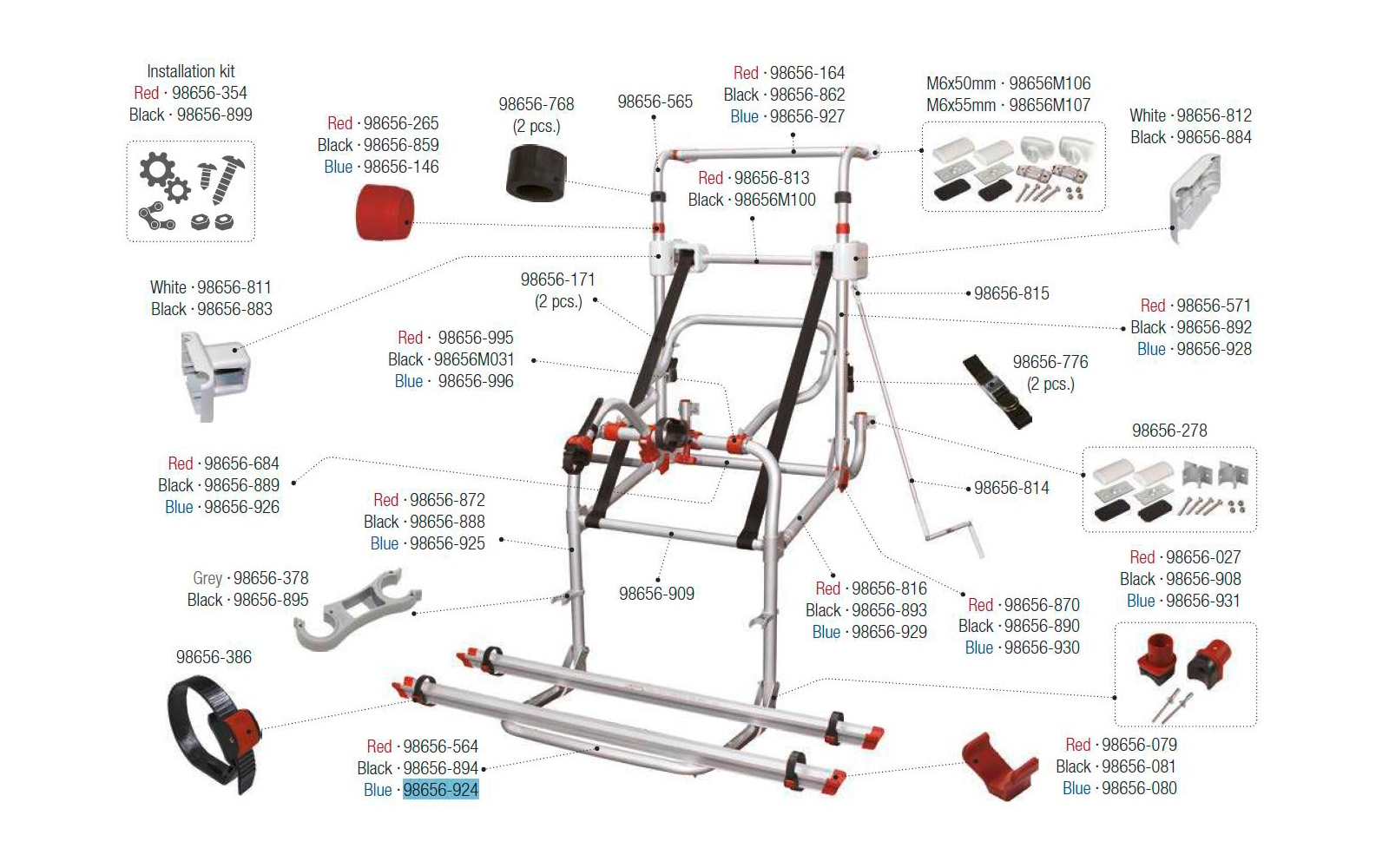 Fiamma Auflagebügel passend für Carry Bike Lift 77 - Farbe Blau Fiamma Ersatzteilnummer 98656-924