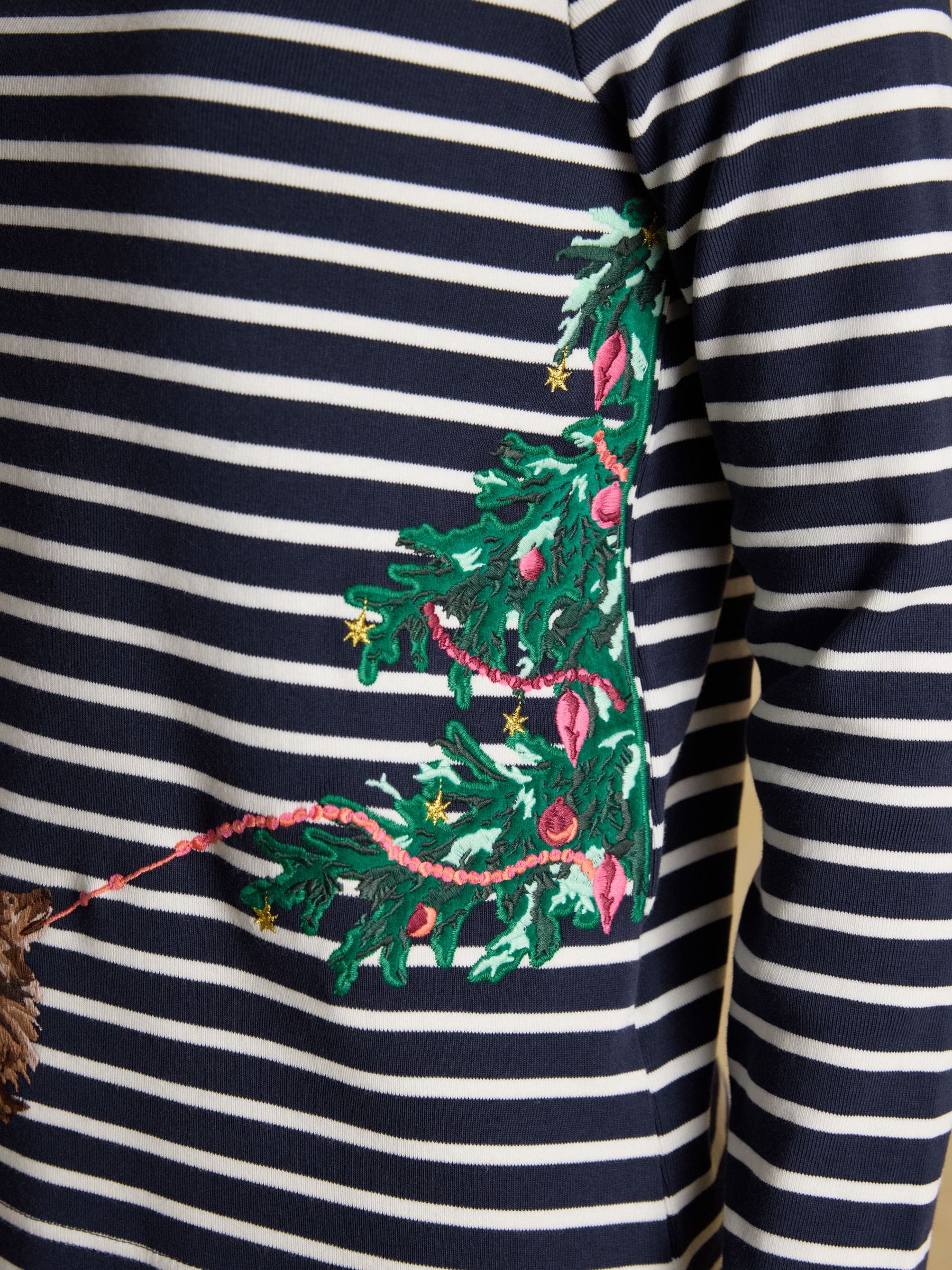 Dog Navy/Cream - Joules Christmas Harbour Boat Neck Breton Top