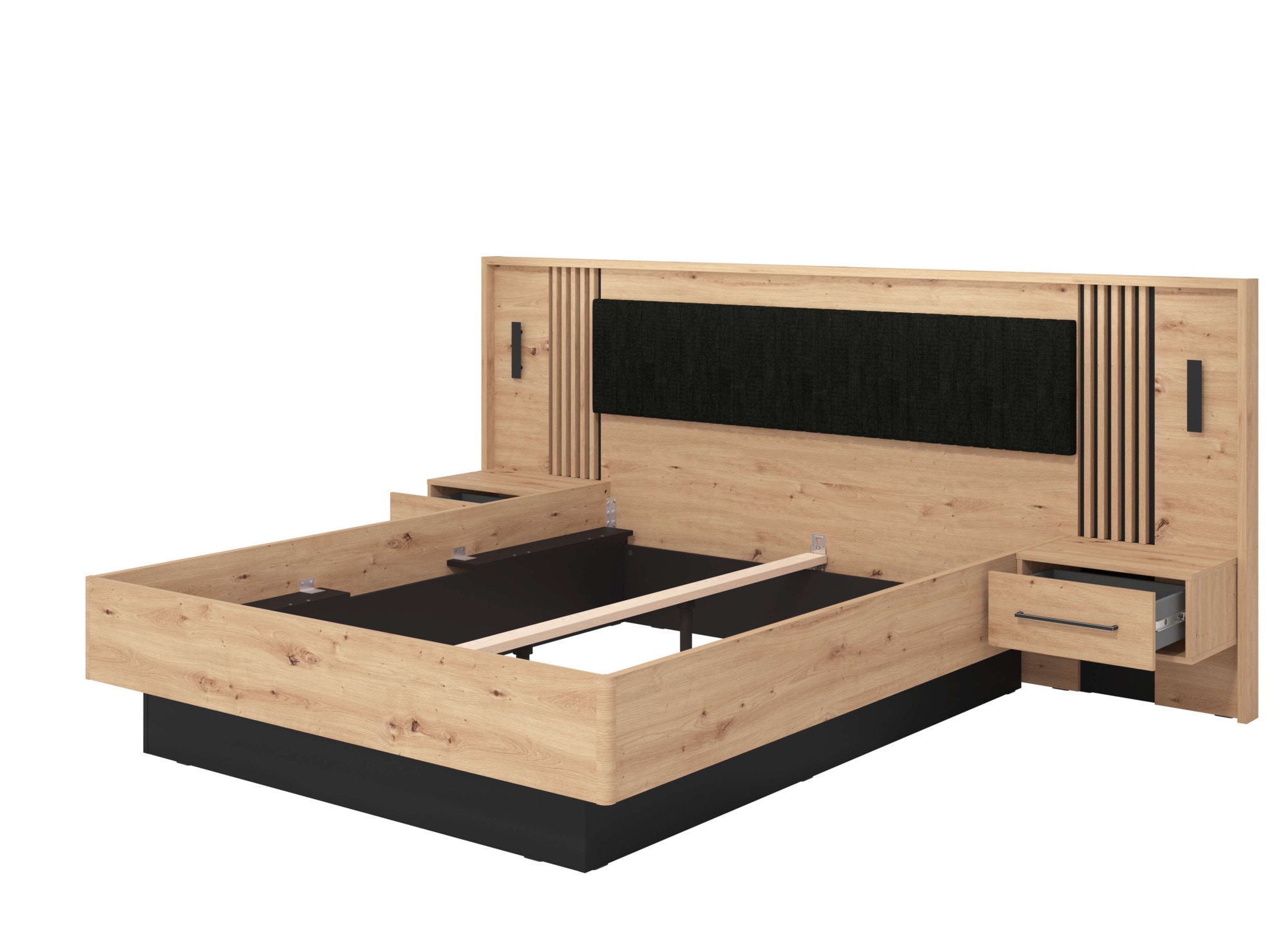 INOSIGN Bettgestell »Ascalon, Liegefläche 160x200cm, gepolstertes Kopfteil« Bettanlage mit 2 Wandpaneelen inkl.Nachttische, 3D-Look durch Lamellen