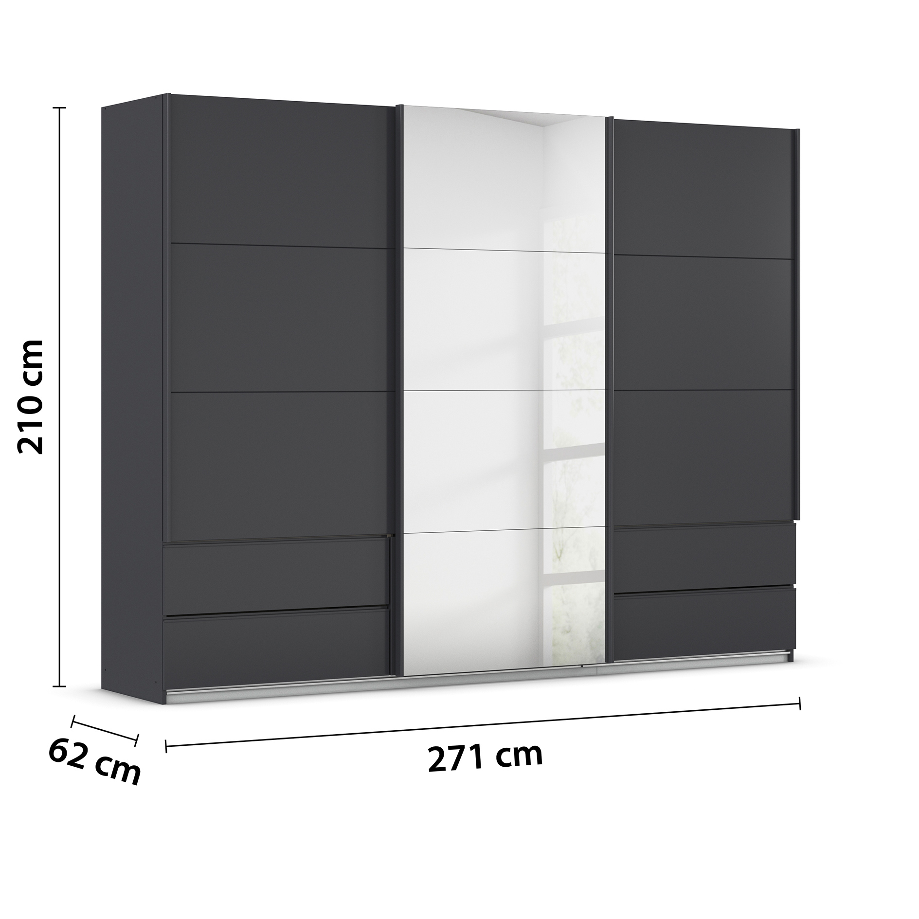 Schwebetürenschrank - grau metallic - 271 cm