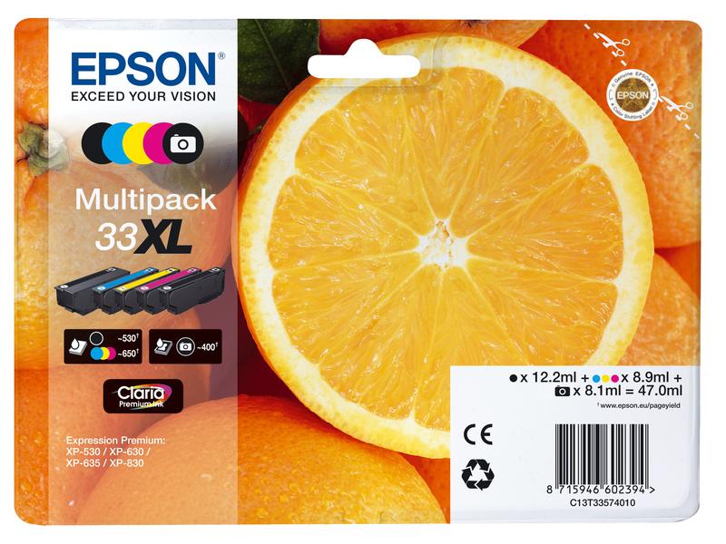 Epson Tinte Nr. 33XL / C13T33574011 BK, BK Photo, C, M, Y Druckerpatrone:Schwarz, Photo Black, Cyan, Magenta und Gelb
