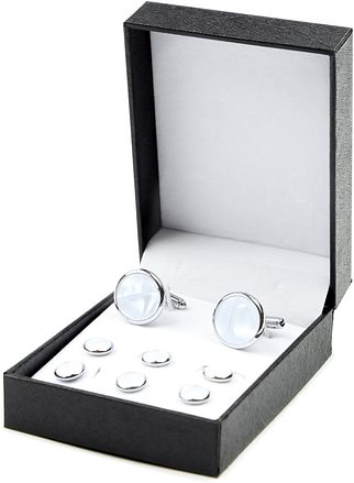 Manchetknoop Studs Rond Zilver Wit CL-STUD-02 kopen