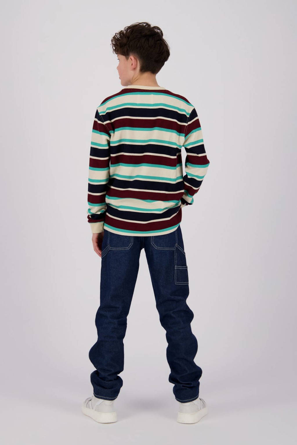 Vingino gestreepte longsleeve Jurgino offwhite/donkerblauw/rood