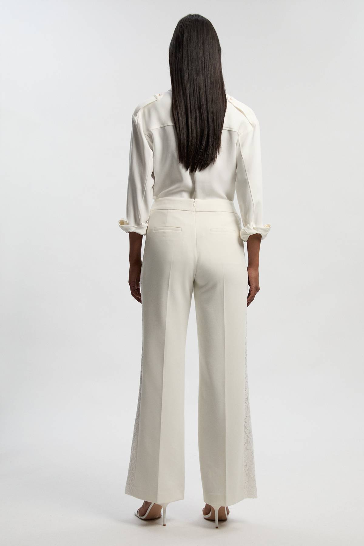 KarenMillen Pantalon Large Tailleur en Mélange de Dentelle Stretch Compact