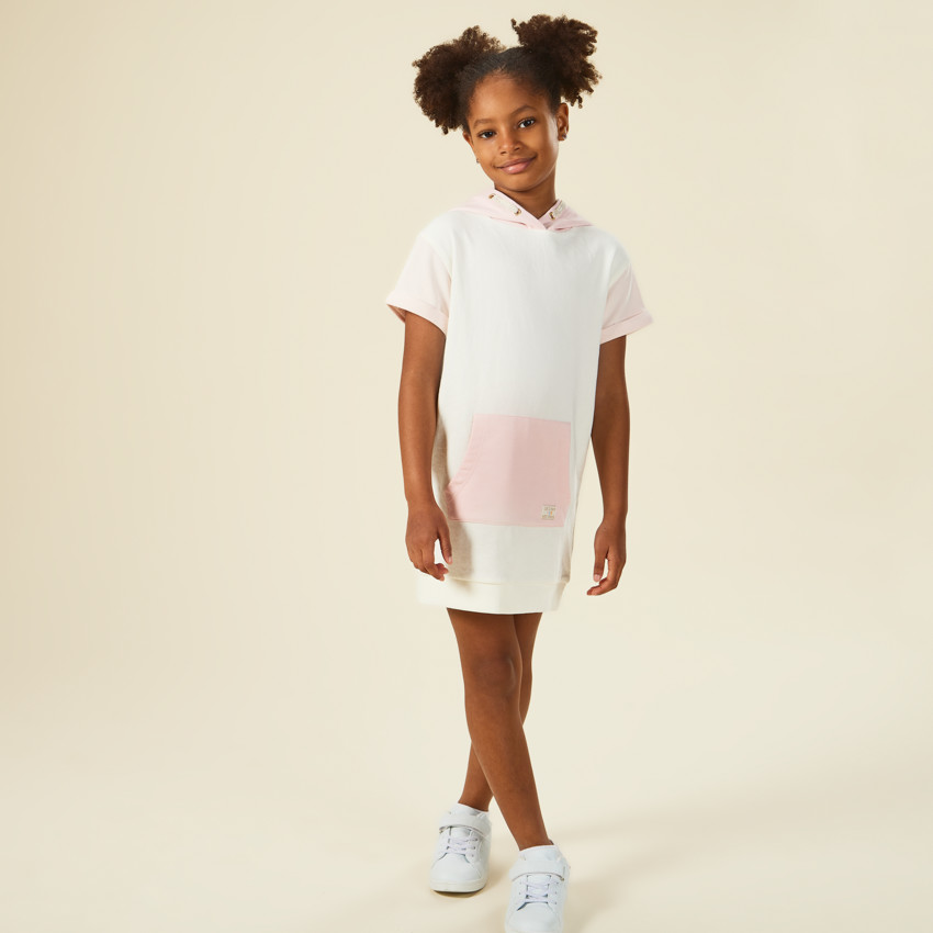 Robe sweat manches courtes en molleton effet color block pour fille