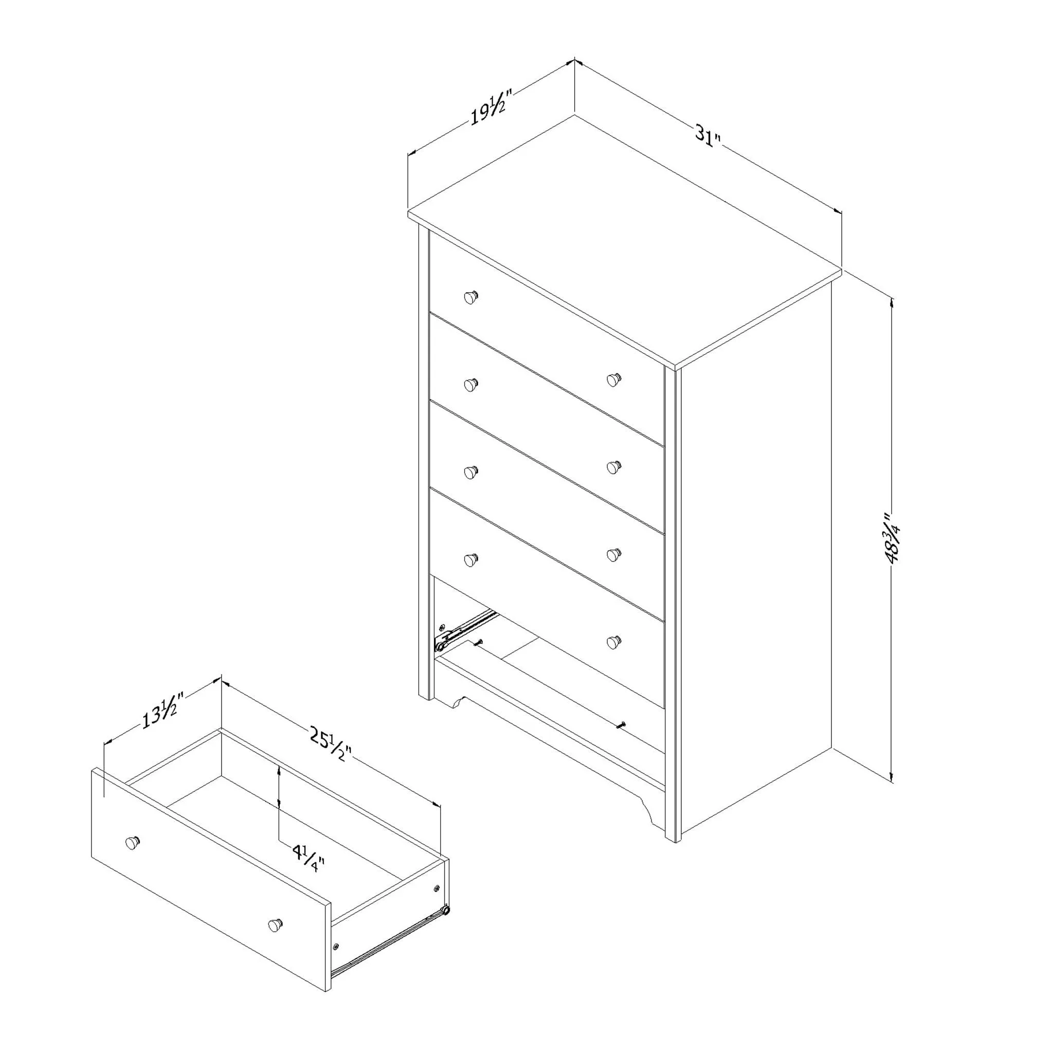 South Shore Commode 5 Tiroirs Vito - Blanc Solide